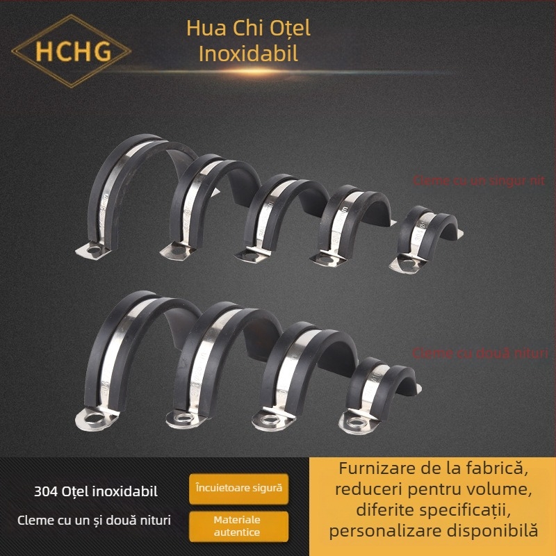 Cleme U din oțel inoxidabil 304 pentru țevi și cabluri, diametre nominale și de fixare reglabile
