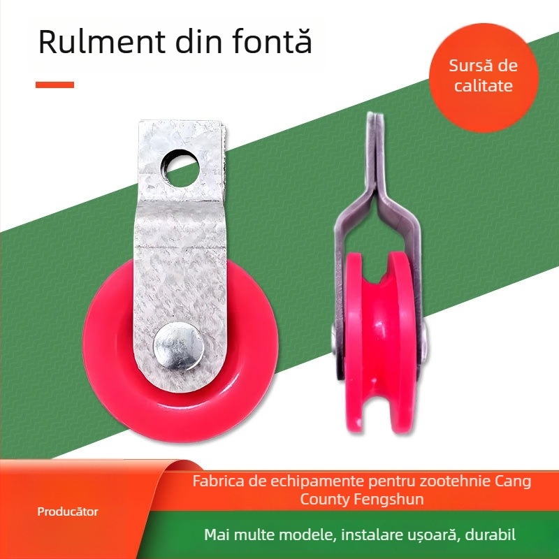 Roată ghidaj din fier aluminizat, diametrul exterior 47 mm, diametrul axului 47 mm, raza canelurii pentru frânghie 8 mm.