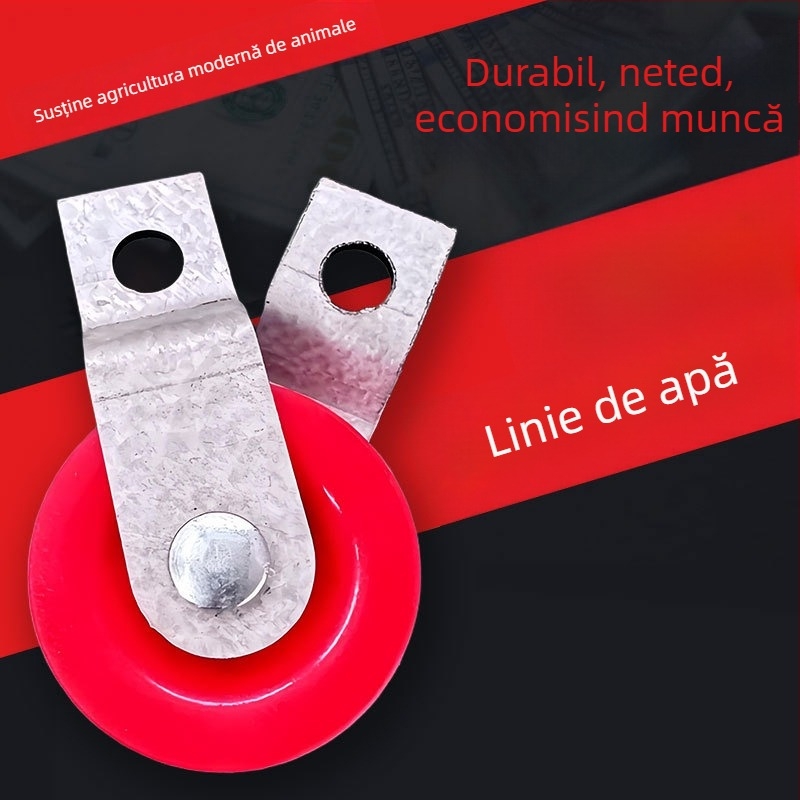 Roată ghidaj din fier aluminizat, diametrul exterior 47 mm, diametrul axului 47 mm, raza canelurii pentru frânghie 8 mm.