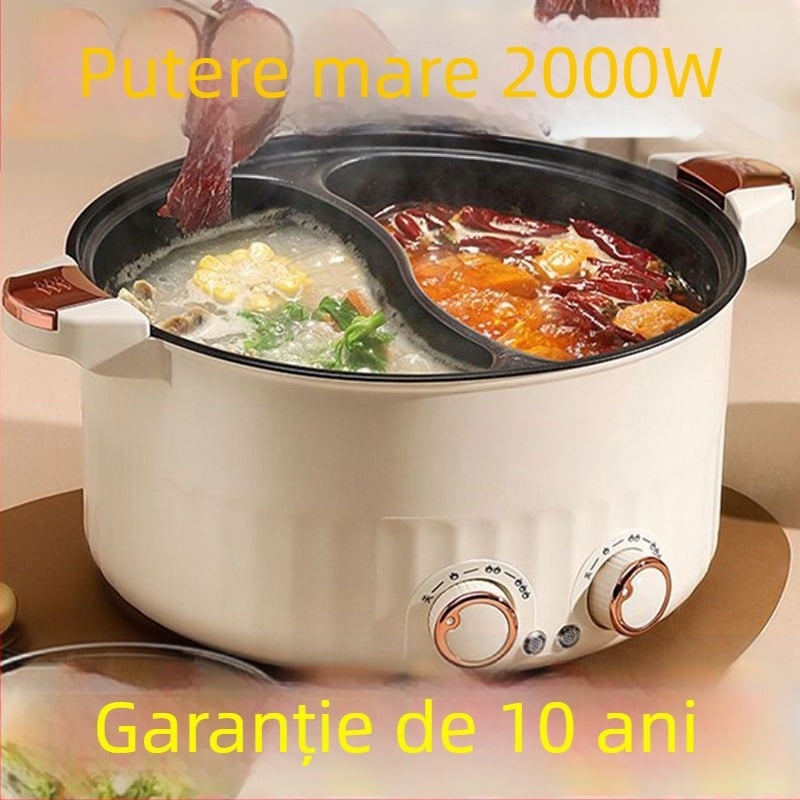 Oală electrică multifuncțională 3 în 1 pentru prăjit, gătit și aburi – putere sub 800 W, corp din sticlă borosilicat de înaltă calitate, recipient interior din porțelan cristal, potrivită pentru 3–4 persoane