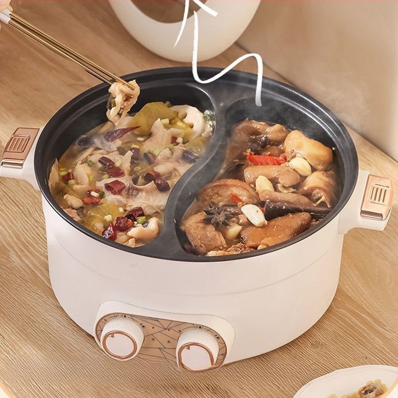 Oală electrică multifuncțională 3 în 1 pentru prăjit, gătit și aburi – putere sub 800 W, corp din sticlă borosilicat de înaltă calitate, recipient interior din porțelan cristal, potrivită pentru 3–4 persoane