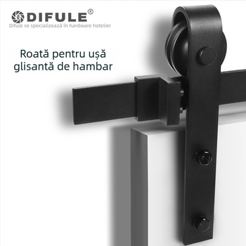 Sistem plin pentru ușă glisantă tip hambar: șină și role, model DFL-GC001, material oțel carbon, finisaj electroforetic, încărcare maximă 150 kg, potrivit pentru uși de hambar, birou, bucătărie