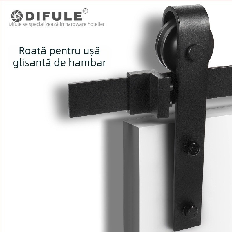 Sistem plin pentru ușă glisantă tip hambar: șină și role, model DFL-GC001, material oțel carbon, finisaj electroforetic, încărcare maximă 150 kg, potrivit pentru uși de hambar, birou, bucătărie