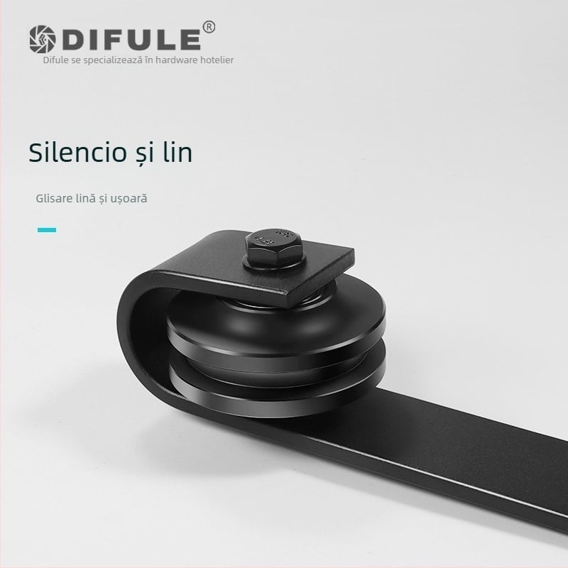 Sistem plin pentru ușă glisantă tip hambar: șină și role, model DFL-GC001, material oțel carbon, finisaj electroforetic, încărcare maximă 150 kg, potrivit pentru uși de hambar, birou, bucătărie