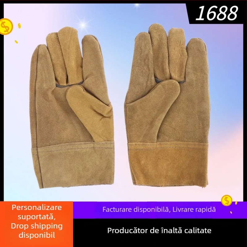 Mănuși pentru sudură, scurte, din piele de vițel, anti-arzuri, izolație moale, velur, rezistente la uzură (Material: Piele de vițel; Utilizare: Sudură; Izolație)