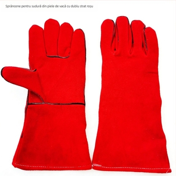 Boyuan Gloves Mănuși de sudură – Piele de vacă, flanel, bumbac; Pentru sudură electrică; Izolare termică; Protecție împotriva arsurilor; Rezistente la uzură