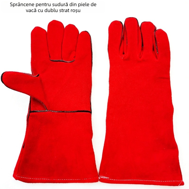 Boyuan Gloves Mănuși de sudură – Piele de vacă, flanel, bumbac; Pentru sudură electrică; Izolare termică; Protecție împotriva arsurilor; Rezistente la uzură