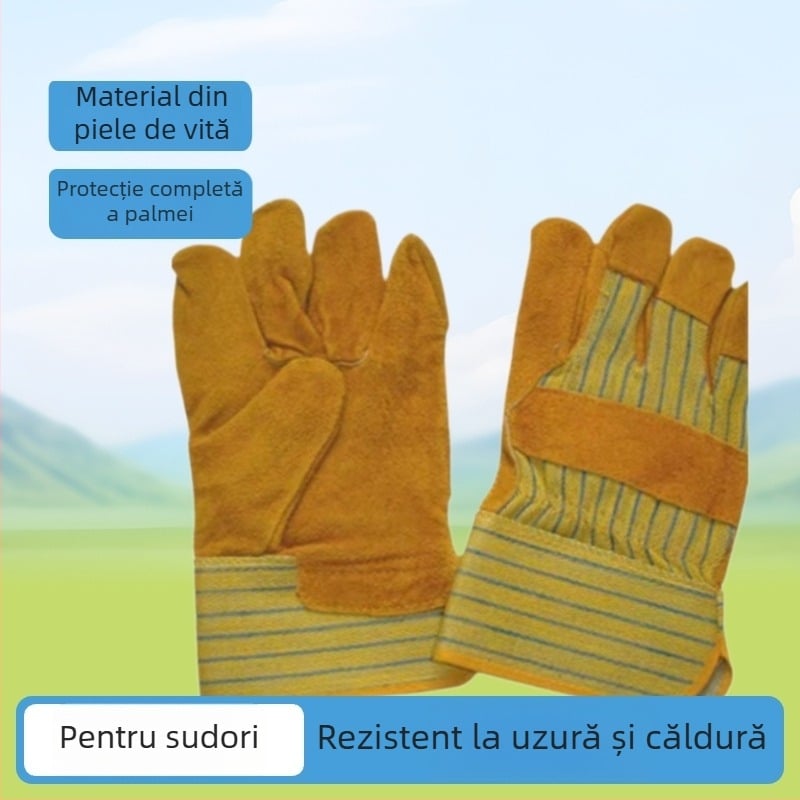 Mănuși de sudură din piele de vițel, palmă întreagă, rezistente la abraziune și anti-arsuri