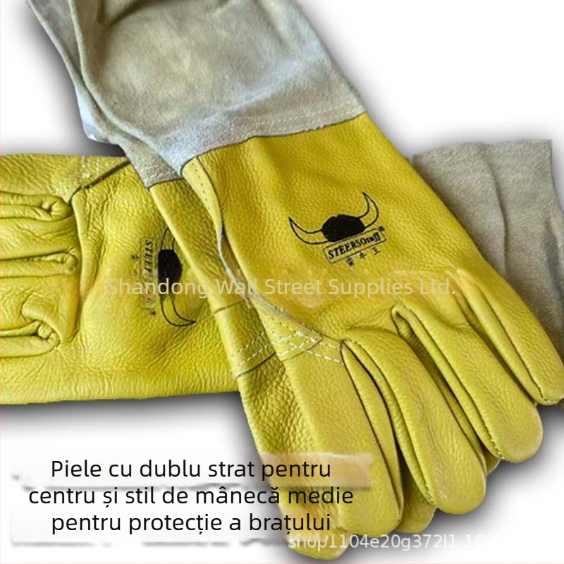 Mănuși de sudură din piele de vită – rezistente la uzură și ignifuge, potrivite pentru sudură electrică și sudură cu arc argon
