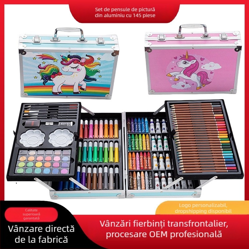 Set de markere acuarelă pentru copii, 145 de bucăți într-o cutie din aluminiu, TOUCH CHENJI