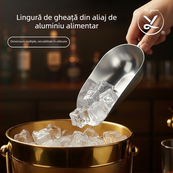 Lingură pentru gheață din aliaj de aluminiu, cu mâner din oțel inoxidabil, pentru mașini de gheață, alimente și cocktailuri de bar