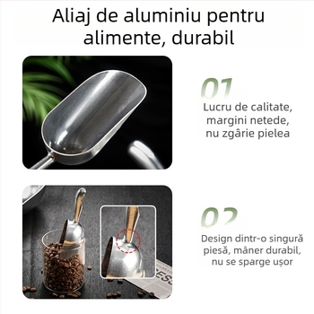 Lingură pentru gheață din aliaj de aluminiu, cu mâner din oțel inoxidabil, pentru mașini de gheață, alimente și cocktailuri de bar