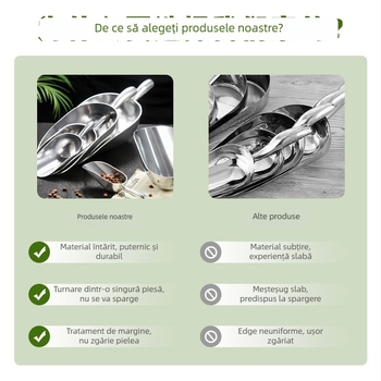 Lingură pentru gheață din aliaj de aluminiu, cu mâner din oțel inoxidabil, pentru mașini de gheață, alimente și cocktailuri de bar