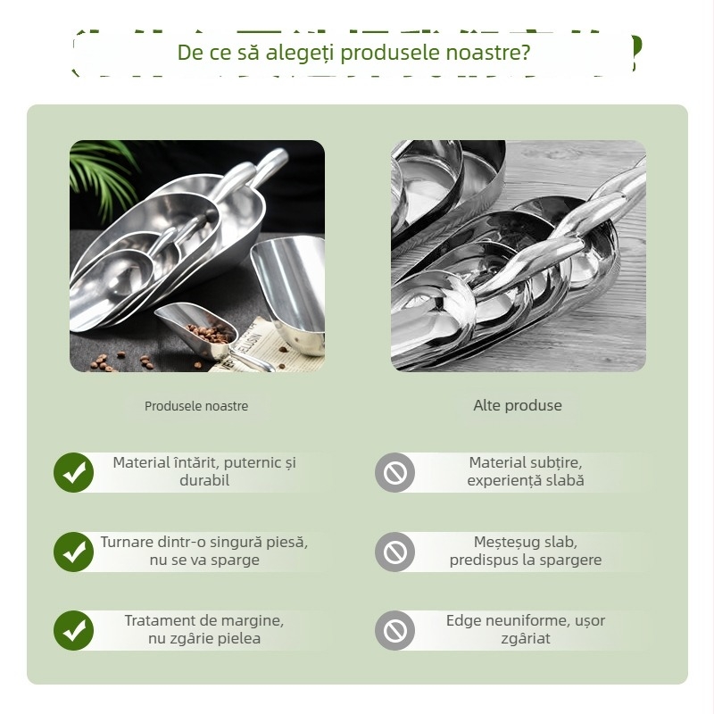 Lingură pentru gheață din aliaj de aluminiu, cu mâner din oțel inoxidabil, pentru mașini de gheață, alimente și cocktailuri de bar