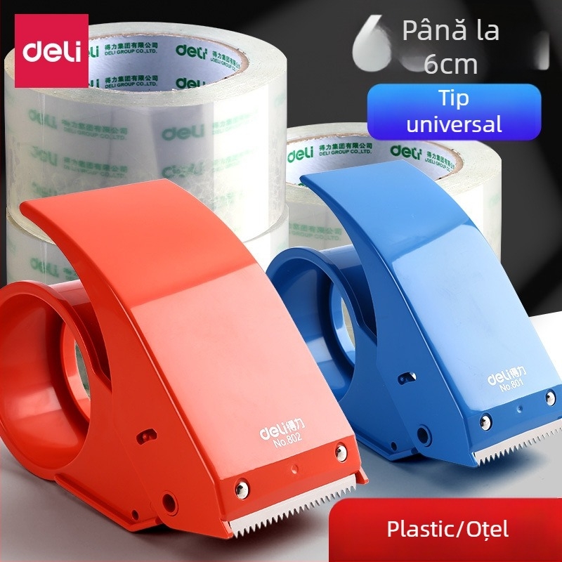 Deli aparat de sigilat cutii cu bandă, dispozitiv de mână, ABS/metal, model 80080180280382382453250, lățime bandă până la 60 mm