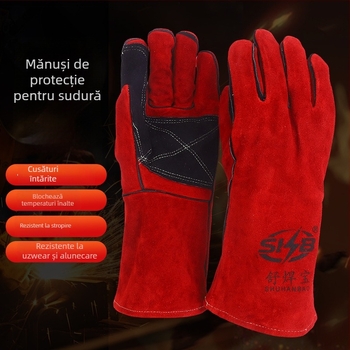 Mănuși de sudură - din piele de vită, cu două straturi, rezistente la uzură, la temperaturi înalte, cu aderență anti-alunecare