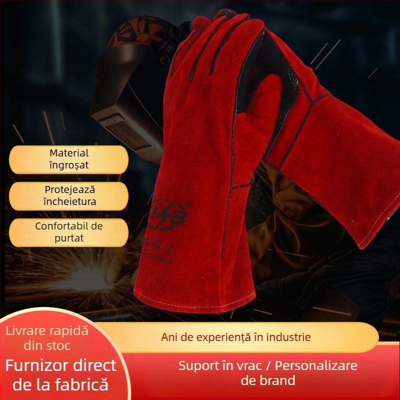 Mănuși de sudură - din piele de vită, cu două straturi, rezistente la uzură, la temperaturi înalte, cu aderență anti-alunecare