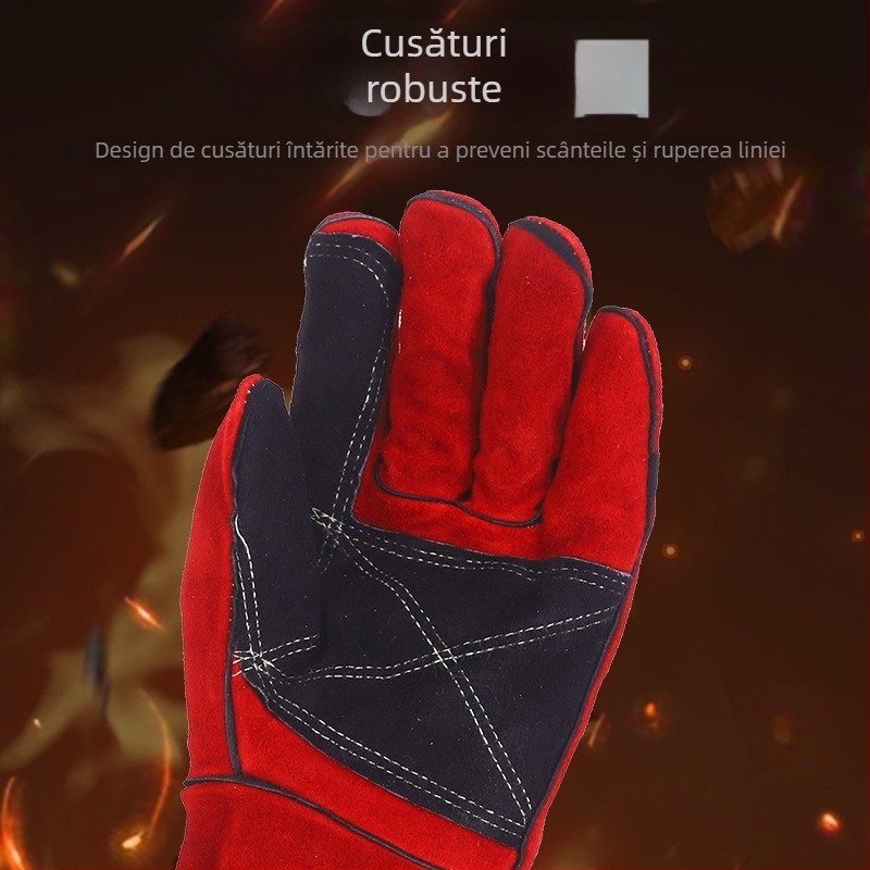 Mănuși de sudură - din piele de vită, cu două straturi, rezistente la uzură, la temperaturi înalte, cu aderență anti-alunecare