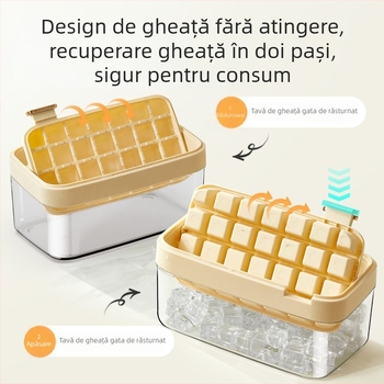 Formă nouă pentru cuburi de gheață cu eliberare la un singur buton și design rabatabil, recipient de depozitare a gheții, bucătărie