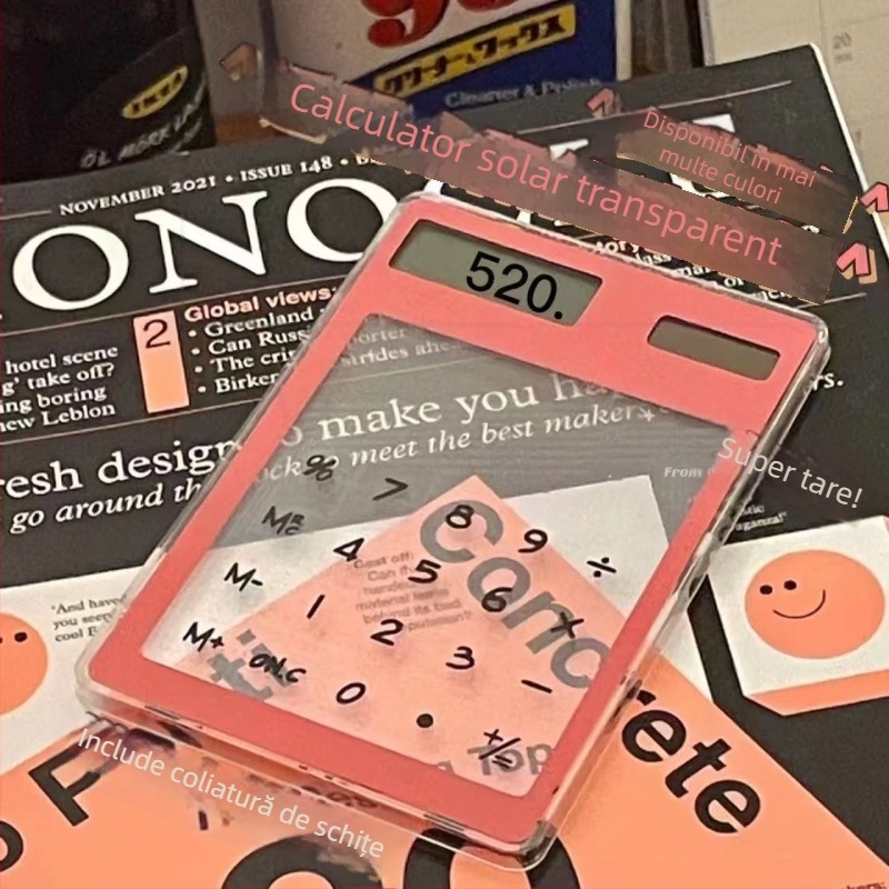 Calculator aritmetic cu ecran tactil transparent, ultra-subțire, alimentare solară, 8 cifre pe afișaj, imprimare logo personalizată, cadou de afaceri