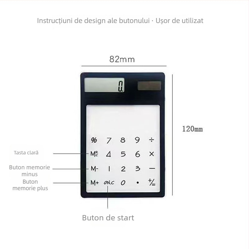 Calculator aritmetic cu ecran tactil transparent, ultra-subțire, alimentare solară, 8 cifre pe afișaj, imprimare logo personalizată, cadou de afaceri