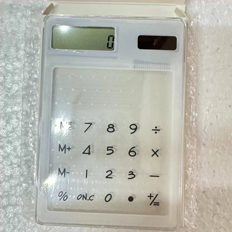 Calculator aritmetic cu ecran tactil transparent, ultra-subțire, alimentare solară, 8 cifre pe afișaj, imprimare logo personalizată, cadou de afaceri