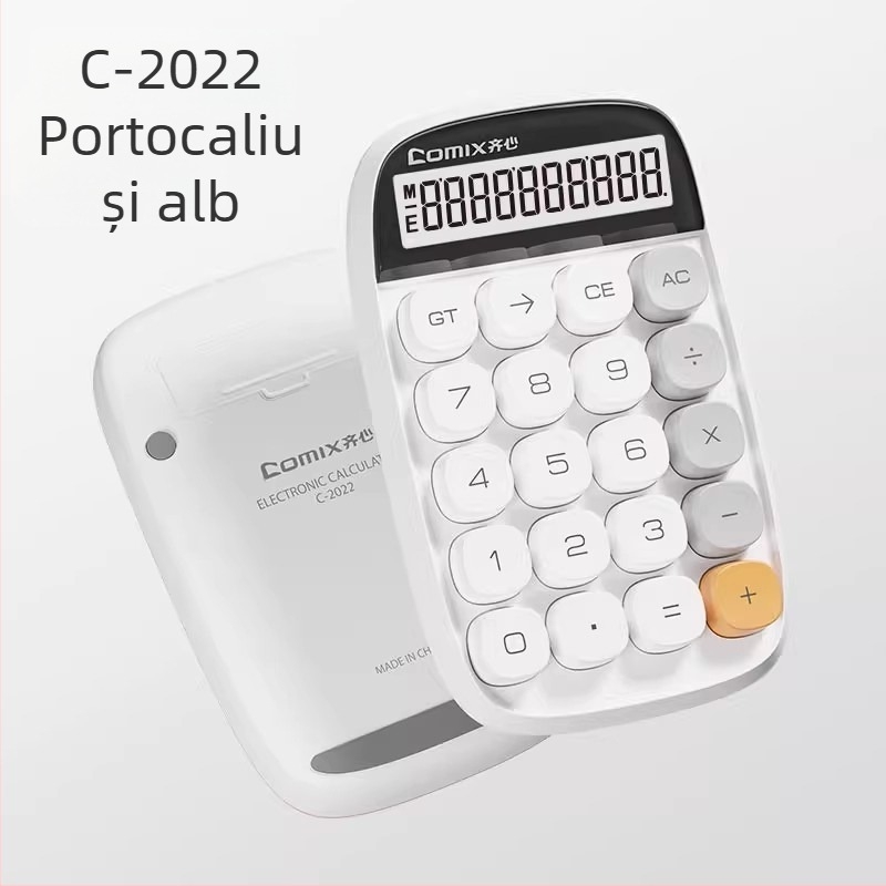 Calculator cu ecran mare de 12 cifre, tastatură antiderapantă, taste cu senzație mecanică, alimentat cu baterie AA
