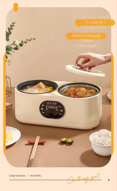 Orezător electric inteligent HS-H26, cu două vase interioare, 500–1000 ml, 220V, 600–1000W, vas interior rotund, garanție 12 luni