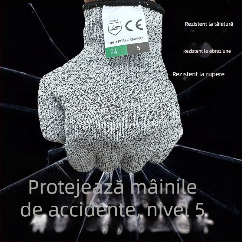 Mănuși anti-tăiere nivel 5 pentru șantier și uz casnic, polietilenă ultra-rezistentă, rezistente la abraziune