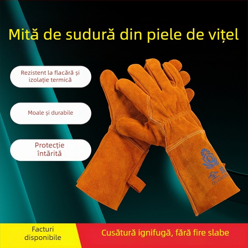 Mănuși de sudură din piele de vacă, rezistente la temperaturi înalte, anti arsuri, izolație termică, rezistente la uzură