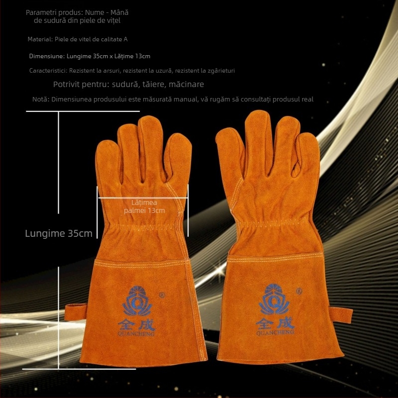 Mănuși de sudură din piele de vacă, rezistente la temperaturi înalte, anti arsuri, izolație termică, rezistente la uzură