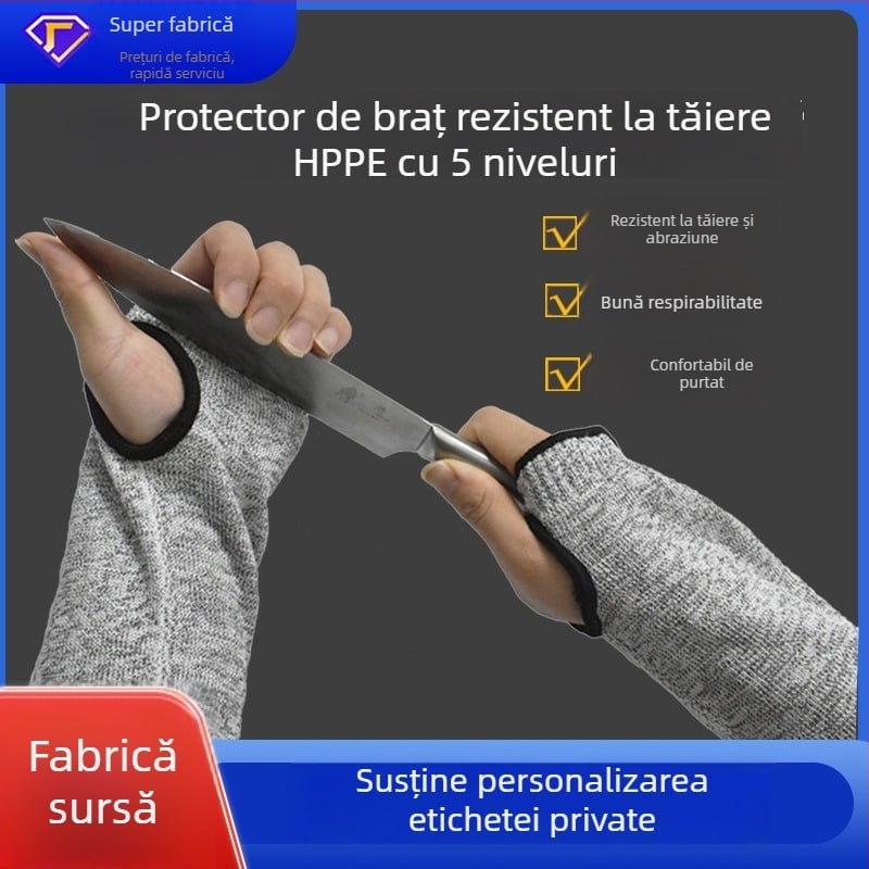Manșete lungi de protecție HPPE – anti-tăiere; pentru construcții, agricultură, silvicultură, zootehnie, petrol, minerit, fabricarea de utilaje