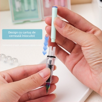 KOMI Set stilou cu cerneală pentru elevi – vârf iridiu 0,38 mm, cerneală înlocuibilă, corp din plastic, model K-9010