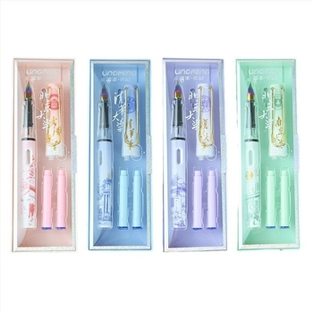 KOMI Set stilou cu cerneală pentru elevi – vârf iridiu 0,38 mm, cerneală înlocuibilă, corp din plastic, model K-9010