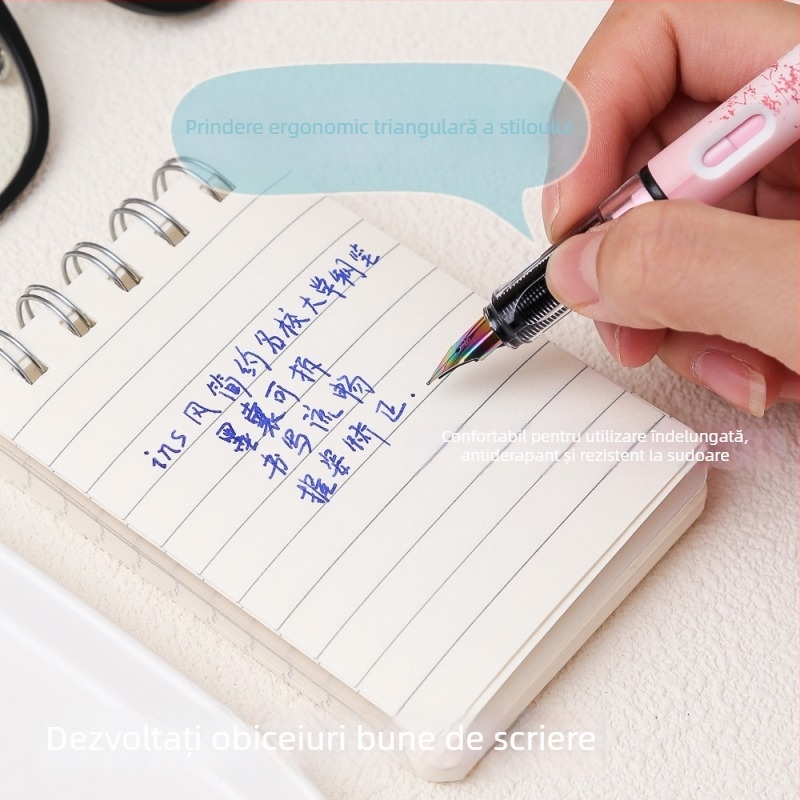 KOMI Set stilou cu cerneală pentru elevi – vârf iridiu 0,38 mm, cerneală înlocuibilă, corp din plastic, model K-9010