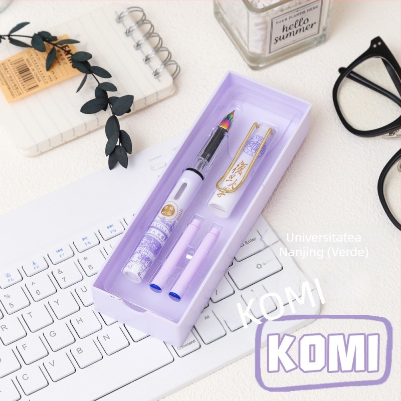 KOMI Set stilou cu cerneală pentru elevi – vârf iridiu 0,38 mm, cerneală înlocuibilă, corp din plastic, model K-9010