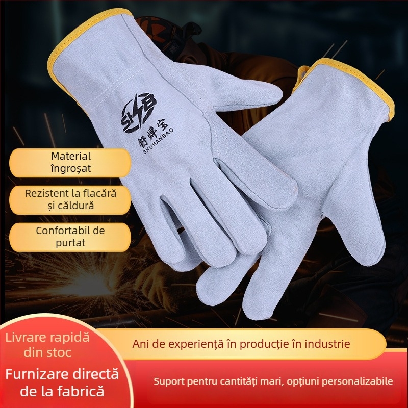 Mănuși de sudură din piele de vită, rezistente la uzură, pentru industrie metalurgică, turnătorie, manipulare și sudură electrică