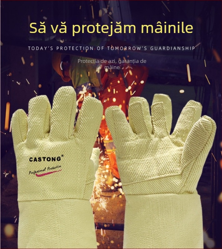 Castington mănuși rezistente la temperaturi înalte din para-aramidă, pentru sudură electrică, prelucrarea sticlei și a metalelor