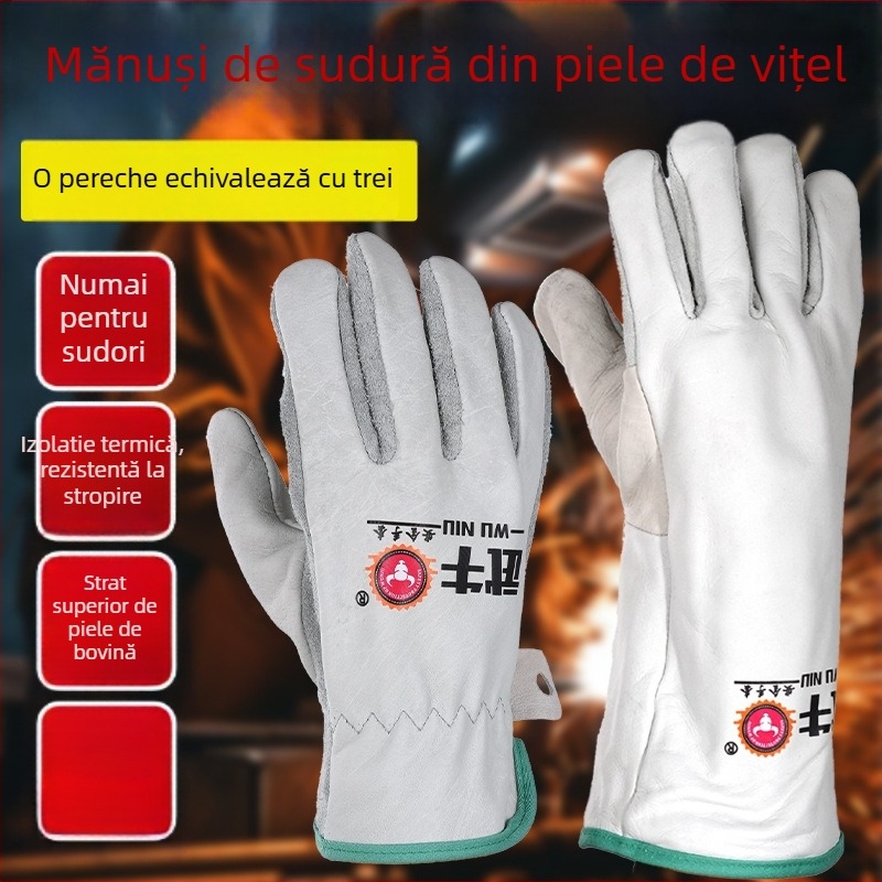 Mănuși pentru sudură Wu Niu – Piele de vită, Piele completă, Cusături ignifuge, Pentru sudură