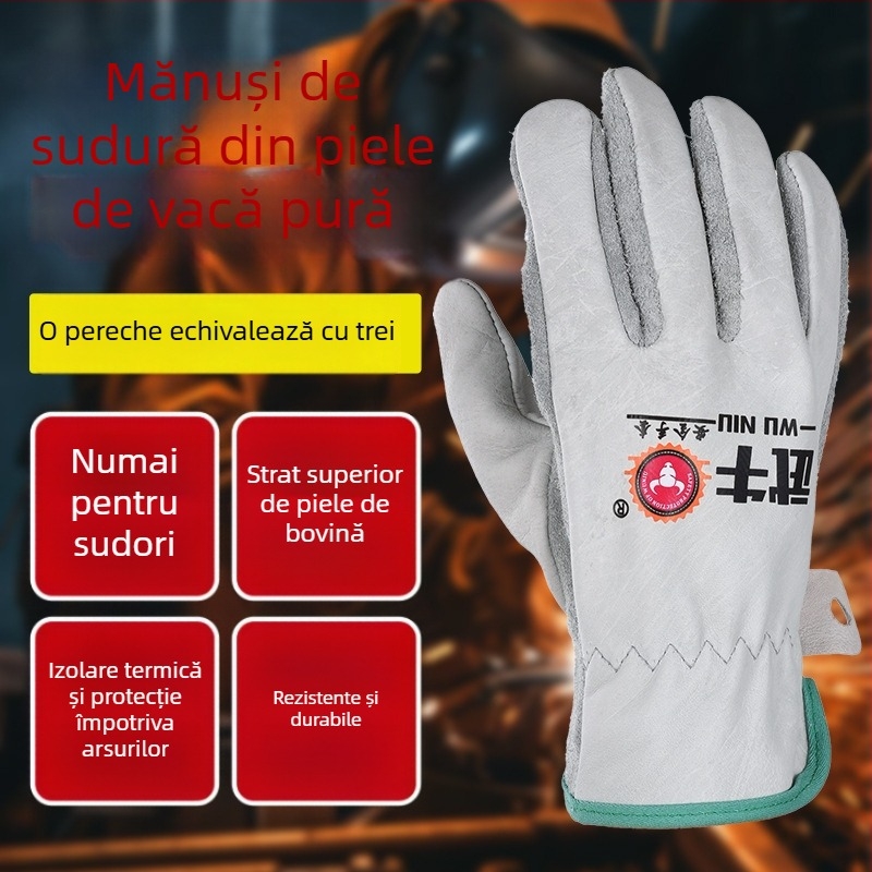 Mănuși pentru sudură Wu Niu – Piele de vită, Piele completă, Cusături ignifuge, Pentru sudură
