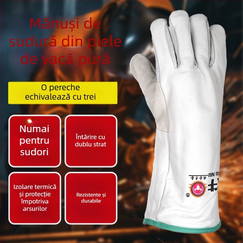 Mănuși pentru sudură Wu Niu – Piele de vită, Piele completă, Cusături ignifuge, Pentru sudură