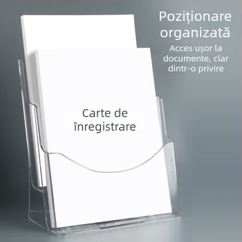 Raft informativ acrilic, 4 niveluri, organizator de birou pentru broșuri și flyere, distanța dintre rafturi 10 cm