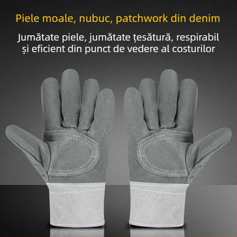 Ji Liuliu Mănuși de sudură – piele de vită + pânză, pentru șantiere electrice