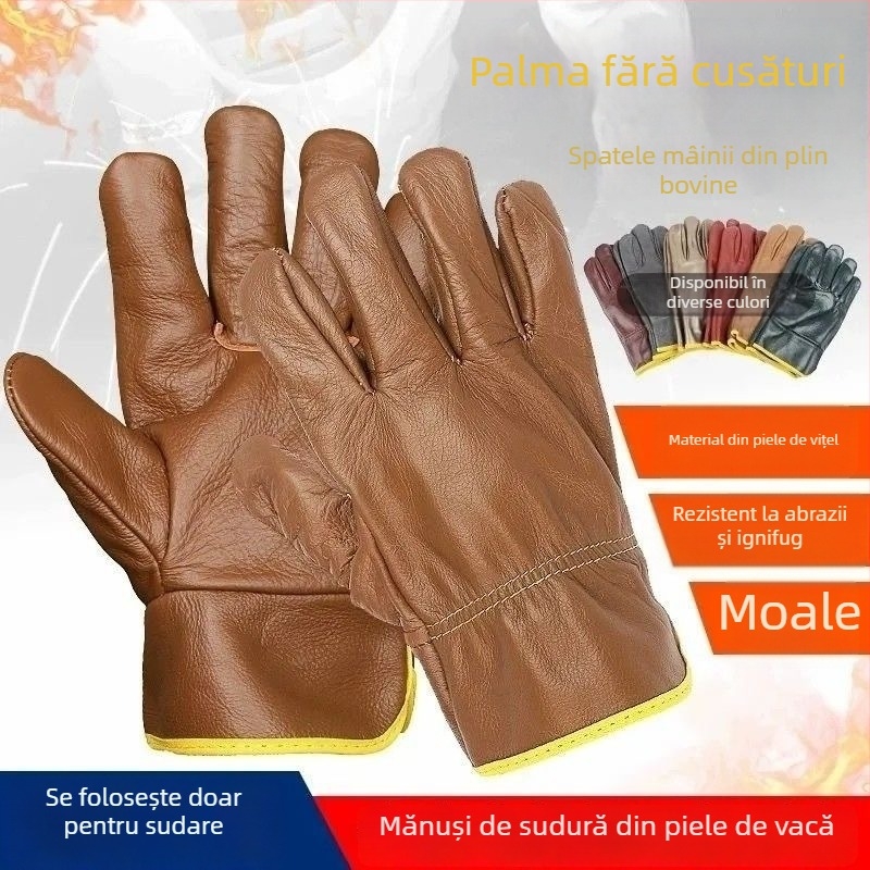 Mănuși de sudură din piele de vițel — rezistente la căldură, ignifuge, rezistente la uzură, cu protecție la tăieturi și perforări, protecție împotriva stropilor de metal