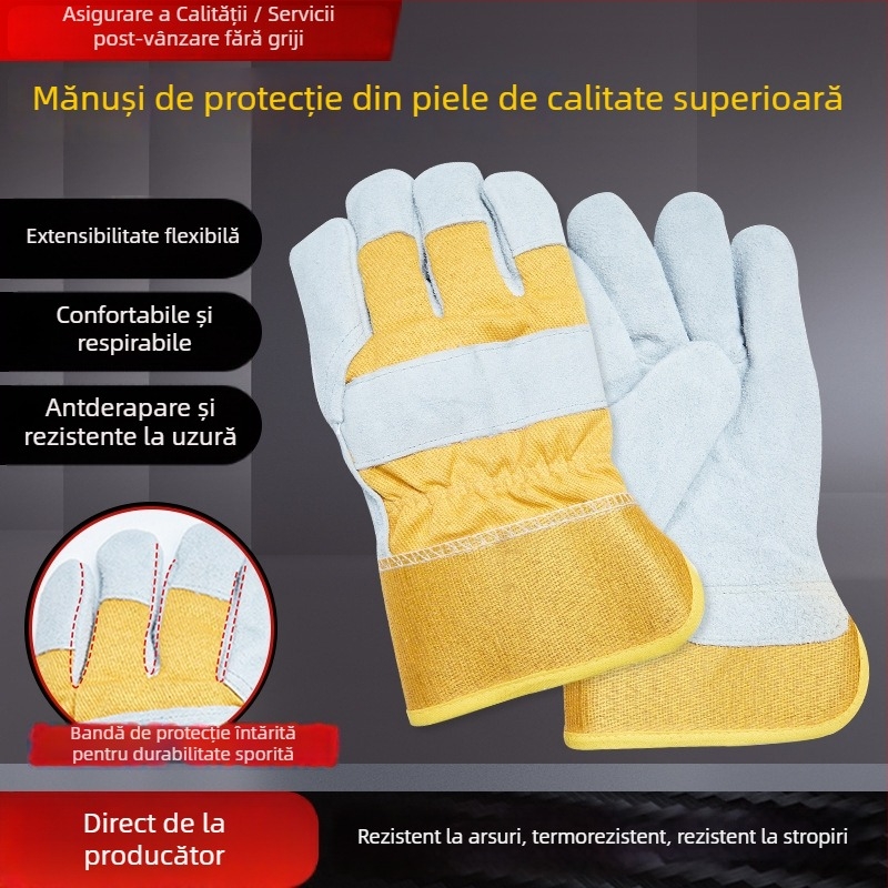 Mănuși de sudură din piele de vită, cu palmă integrală și căptușeală din fleece, pentru sudură electrică și protecție pe șantier