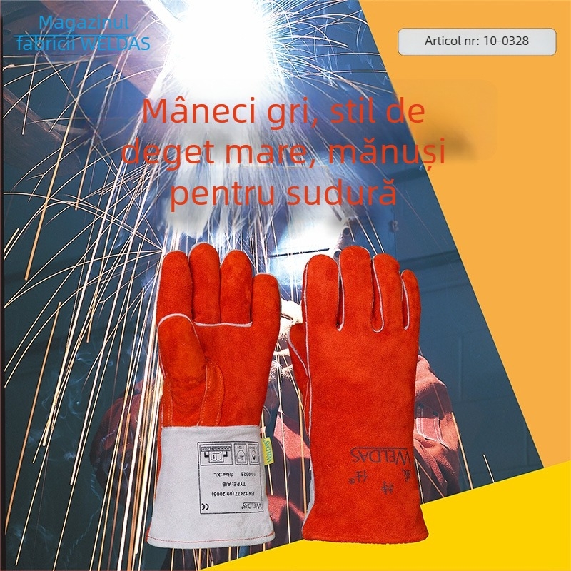 Mănuși de sudură din piele de vițel, groase, izolație termică înaltă, rezistente la uzură, pentru sudare electrică