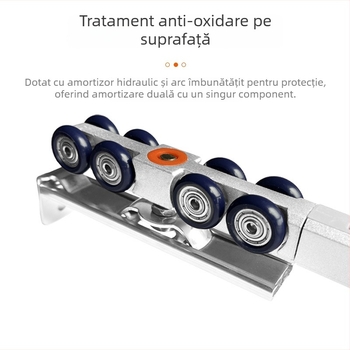 Roată suspendată amortizor cu direcție dublă pentru uși glisante — oțel inoxidabil, Ø28 mm, ax Ø5 mm, sarcină 75–95 kg, potrivită pentru uși din lemn, sticlă și oțel inoxidabil