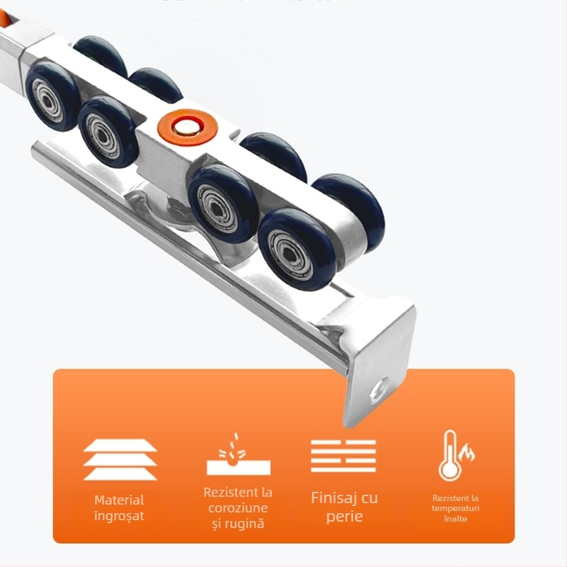 Roată suspendată amortizor cu direcție dublă pentru uși glisante — oțel inoxidabil, Ø28 mm, ax Ø5 mm, sarcină 75–95 kg, potrivită pentru uși din lemn, sticlă și oțel inoxidabil