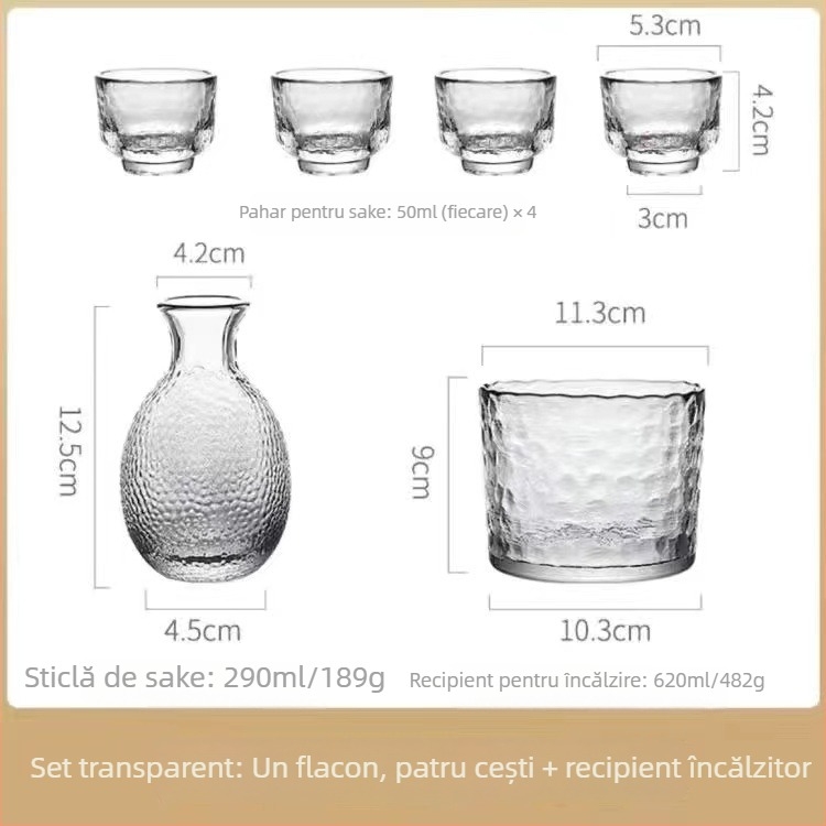Set din sticlă rezistentă la căldură pentru încălzirea vinului, cu oală și pahare, 6 piese, stil National Tide Wind