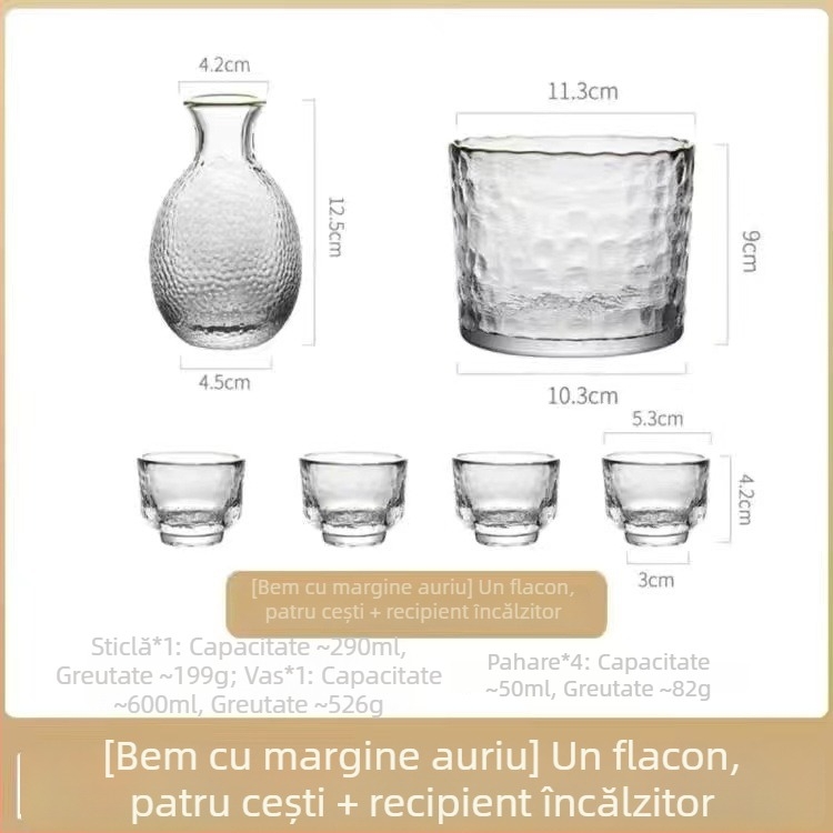 Set din sticlă rezistentă la căldură pentru încălzirea vinului, cu oală și pahare, 6 piese, stil National Tide Wind